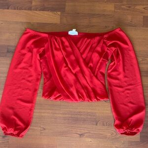 Red Off-Shoulder Wrap Crop Top